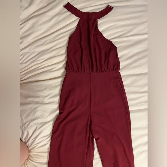 Burgundy - high neck - open back - formal romper/jumper - Picture 3 of 6